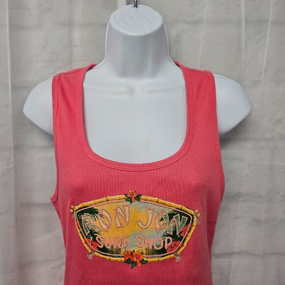 Ron Jon Surf Shop Bubble Gum Pink Ribbed Tank Top Beach Tropical Tikki M - Picture 2 of 9